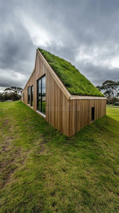 Casa con pasto en antejardín y techo verde