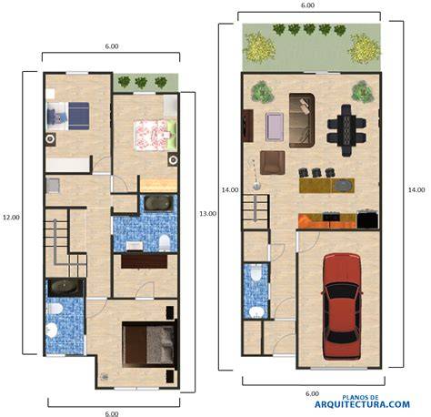 Plano arquitectónico de casa de dos pisos