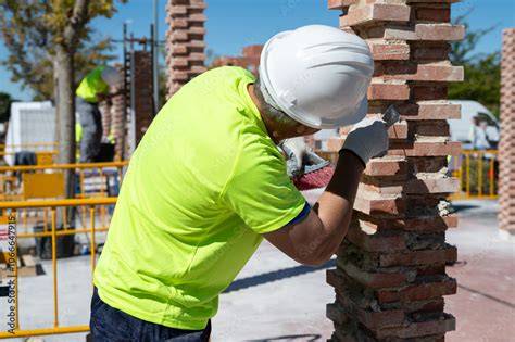 Albañil trabajando en patio residencial