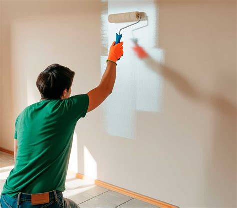 persona pintando techo con rodillo antigota