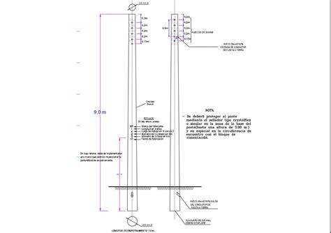 luminaria en poste de concreto DWG