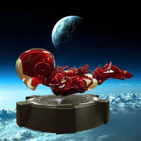 Iron Man flotante sobre base magnética