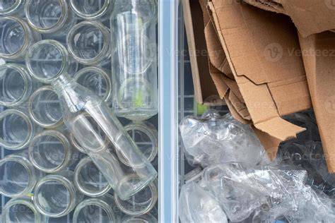 Botellas separadas con cartón reciclable