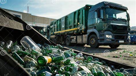 Camión de reciclaje recolectando botellas