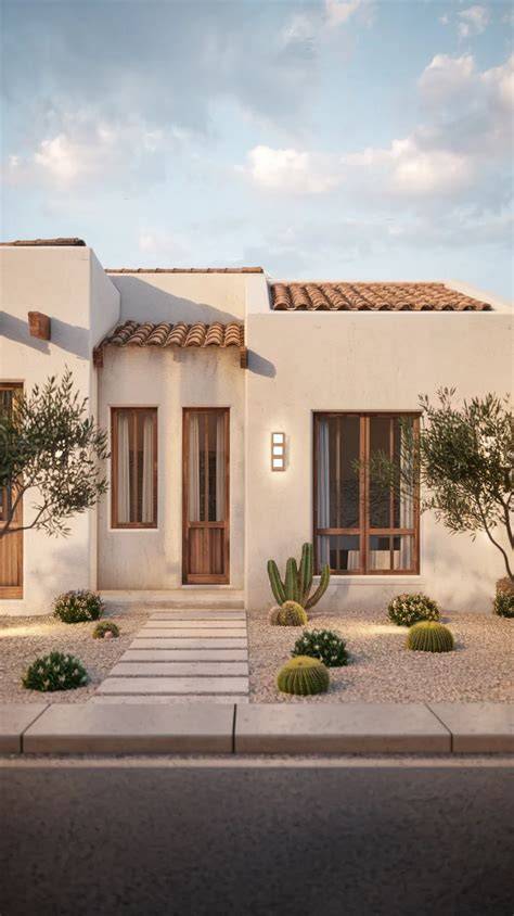 Casa mediterránea de madera con ventanales