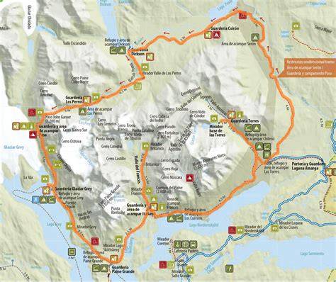 Mapa de Torres del Paine y Estancia Lourdes