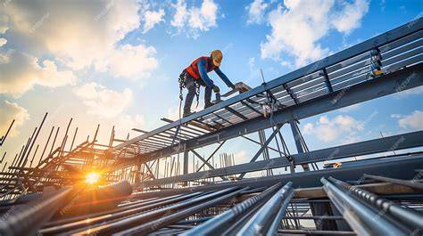 trabajador con arnés en estructura de acero