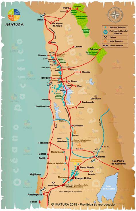 Mapa de las zonas salitreras del norte de Chile