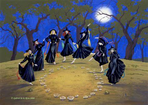 Cartel de Coven con aquelarre de brujas