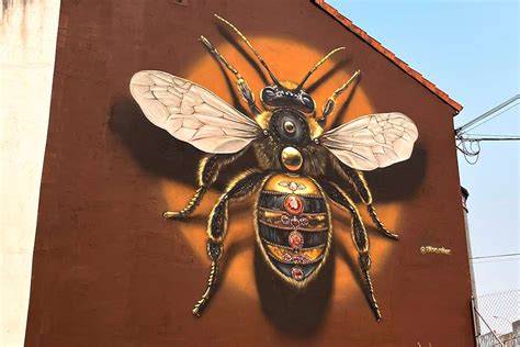 Reproducción artística de mural con abeja