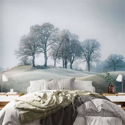 fotomural paisaje detrás cama dormitorio