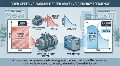 Comparación velocidad fija VSD compresor